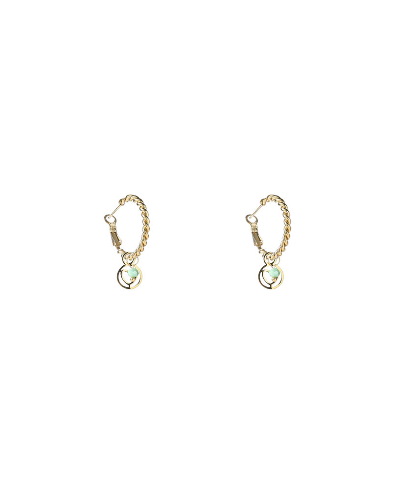 Go Dutch Label D&E - Beaded twisted hoop - mint/goud
