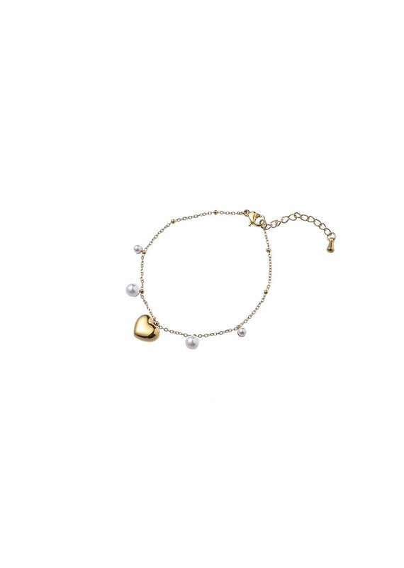 Go Dutch Label D&E - Pearls + hart bracelet - goud