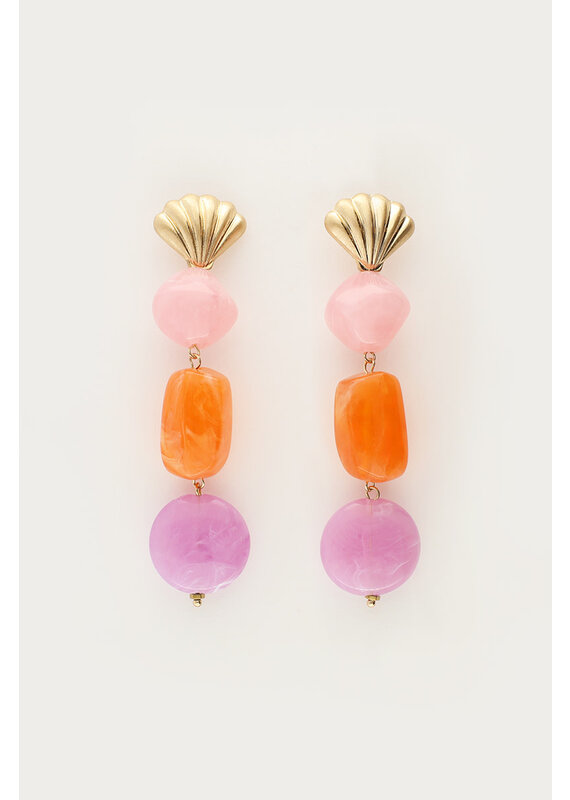 My Jewellery My Jewellery | Statement oorhangers met schelp & stenen - goud