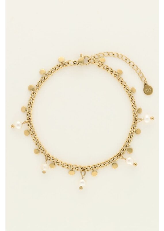 My Jewellery My Jewellery | Armband met kleine munten en zoetwaterparels - goud