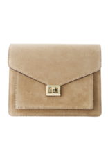 21Jewelz Fashion tas met gouden draaisluiting - suede beige