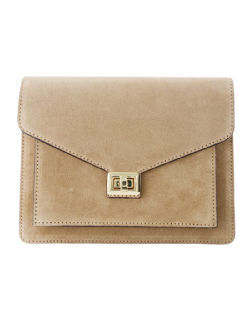 21Jewelz Fashion tas met gouden draaisluiting - suede beige