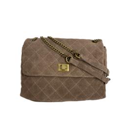 21Jewelz Middelgrote suede tas met draaisluiting - taupe