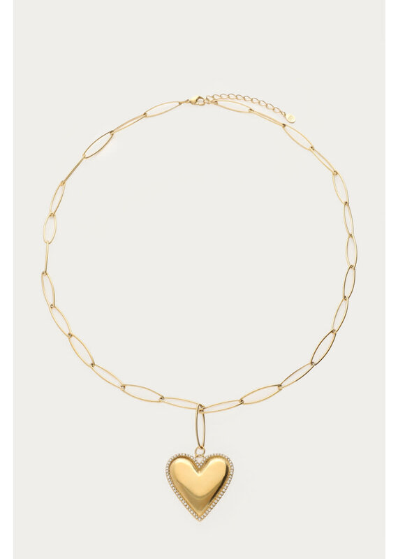 My Jewellery My Jewellery - Grove schakelketting met hartje en imitatieparels - goud