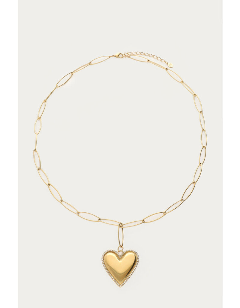 My Jewellery My Jewellery - Grove schakelketting met hartje en imitatieparels - goud