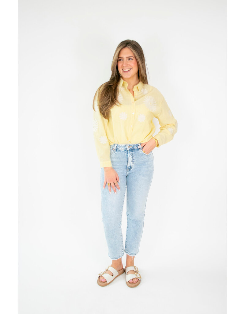 21Jewelz Gestreepte blouse met geborduurde bloemen - geel
