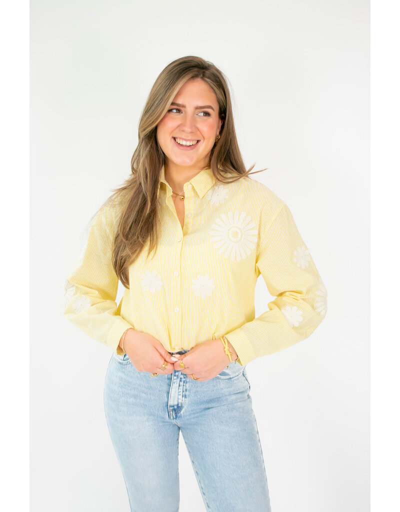 21Jewelz Gestreepte blouse met geborduurde bloemen - geel