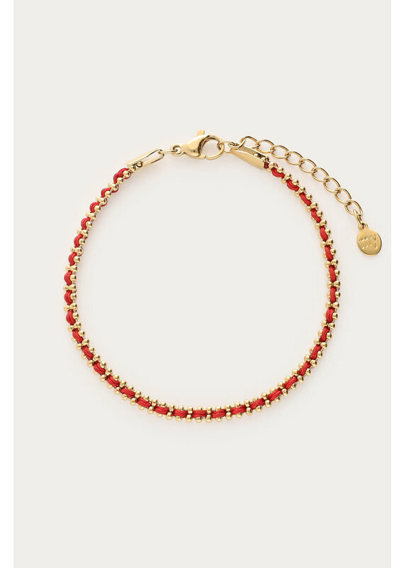 My Jewellery My Jewellery | Armband met ballchain & rood koord - goud