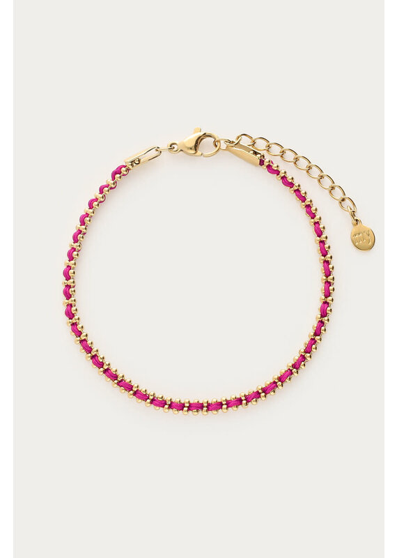My Jewellery My Jewellery | Armband met ballchain & roze koord - goud