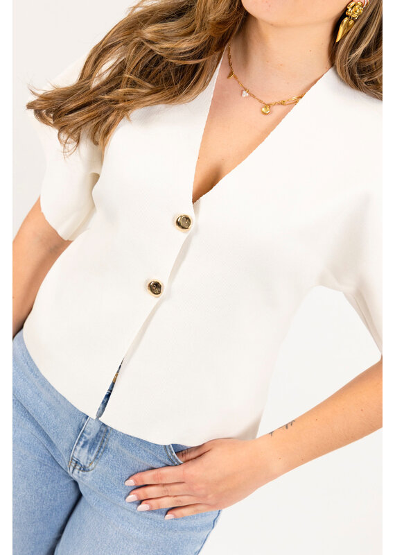 21Jewelz Vest met v - hals en gouden knopen - wit