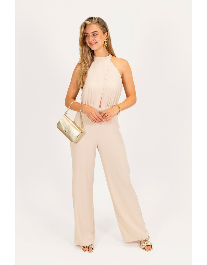 21Jewelz Halter jumpsuit met open rug - beige