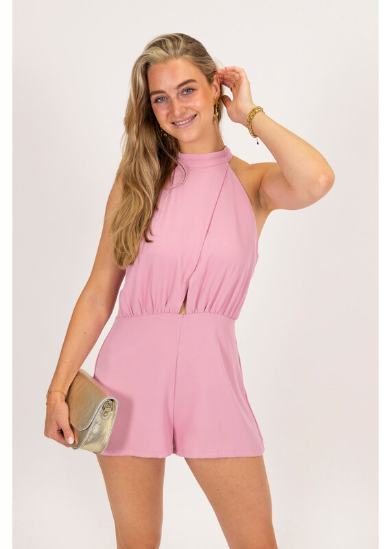 21Jewelz Halter playsuit met open rug - roze