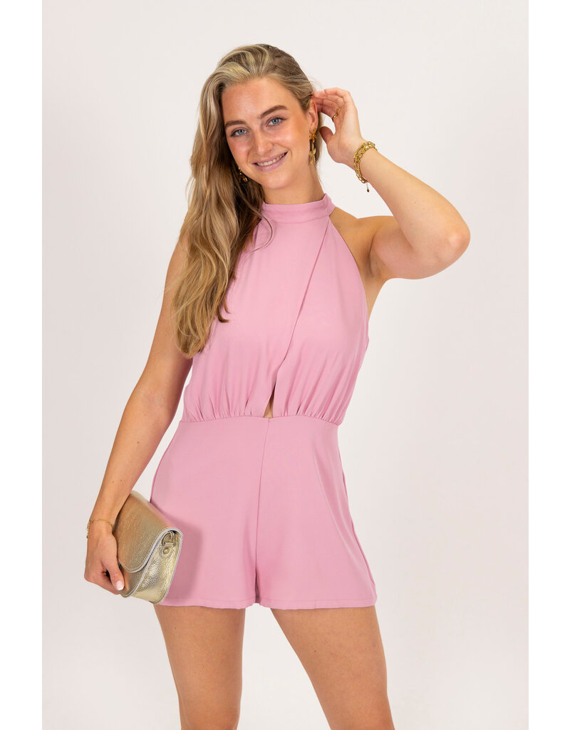 21Jewelz Halter playsuit met open rug - roze