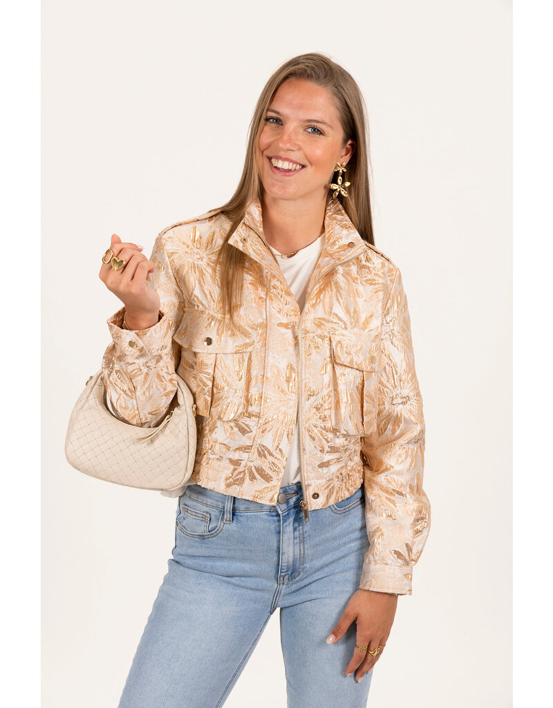 21Jewelz Jacquard bomber jack met bloemen - goud