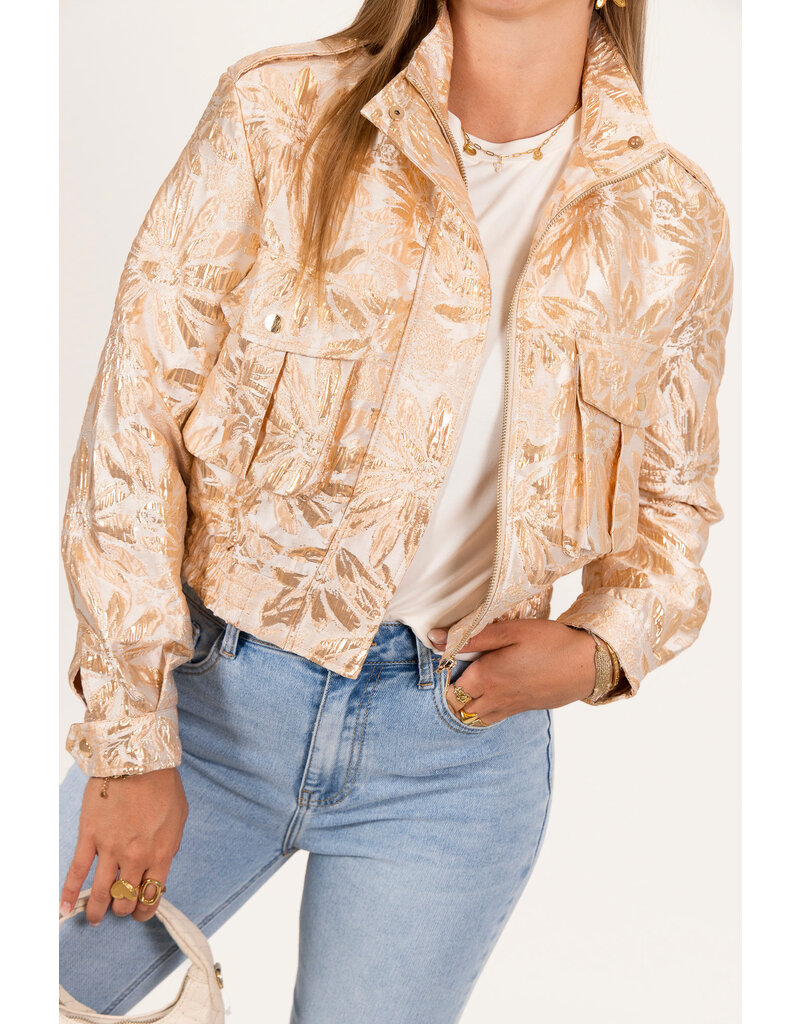 21Jewelz Jacquard bomber jack met bloemen - goud
