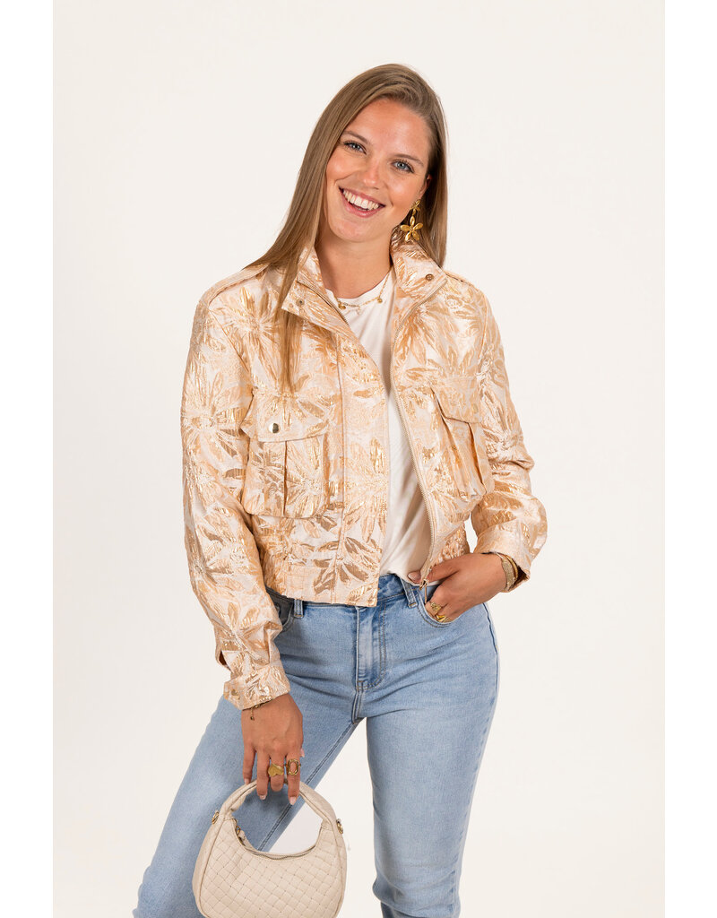 21Jewelz Jacquard bomber jack met bloemen - goud