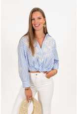 21Jewelz Blauw-wit gestreepte blouse met geborduurde bloemen