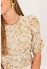 21Jewelz Pofmouwen top met gouden bloemen en jacquard print
