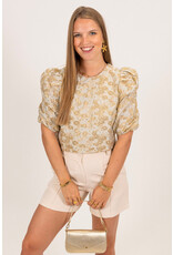 21Jewelz Pofmouwen top met gouden bloemen en jacquard print