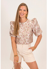 21Jewelz Pofmouwen top met roze jacquard print