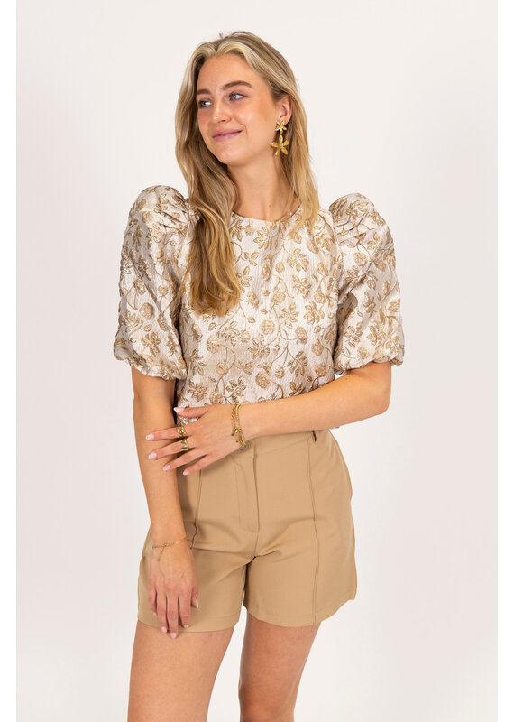 21Jewelz Pofmouwen top met gouden jacquard print