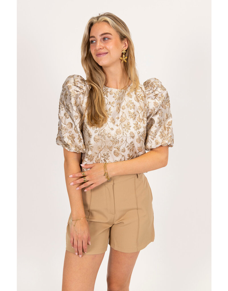 21Jewelz Pofmouwen top met gouden jacquard print