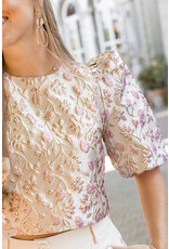 21Jewelz Pofmouwen top met roze jacquard print