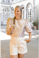 21Jewelz Pofmouwen top met roze jacquard print