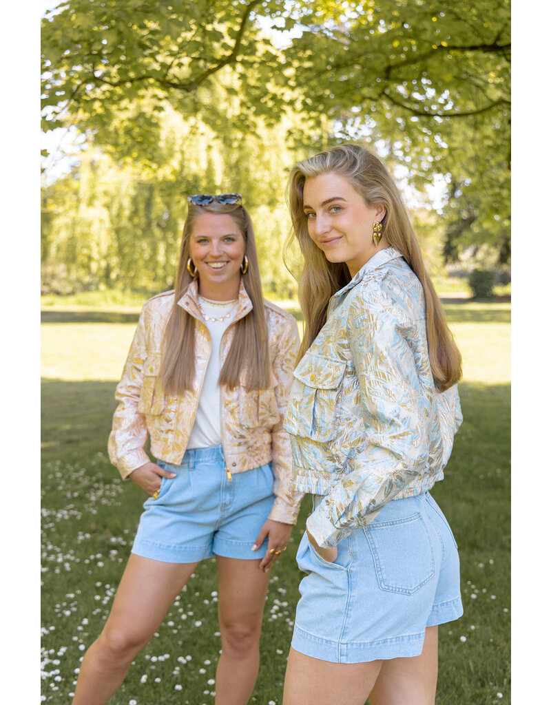 21Jewelz Jacquard bomber jack met bloemen - goud