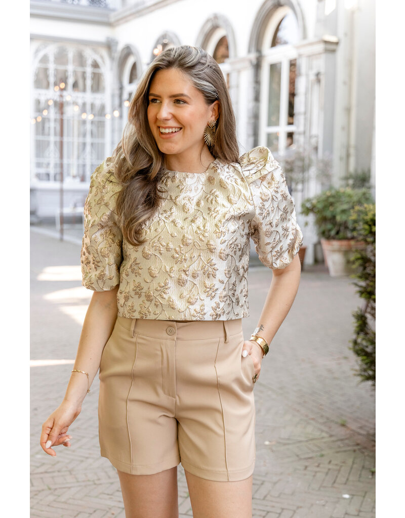 21Jewelz Pofmouwen top met gouden jacquard print