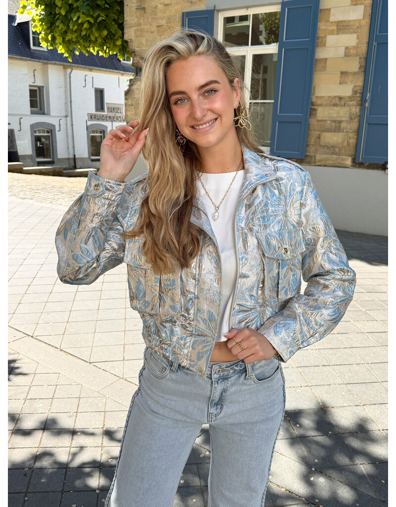 21Jewelz Jacquard bomber jack met bloemen- blauw