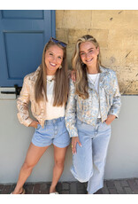 21Jewelz Jacquard bomber jack met bloemen- blauw