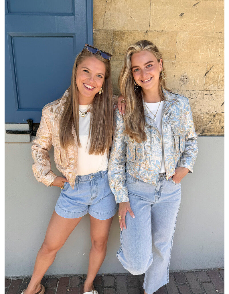 21Jewelz Jacquard bomber jack met bloemen- blauw
