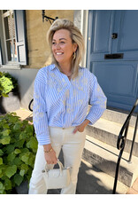 21Jewelz Blauw-wit gestreepte blouse met geborduurde bloemen