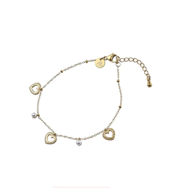 Go Dutch Label D&E | Pearls + hearts bracelet - goud