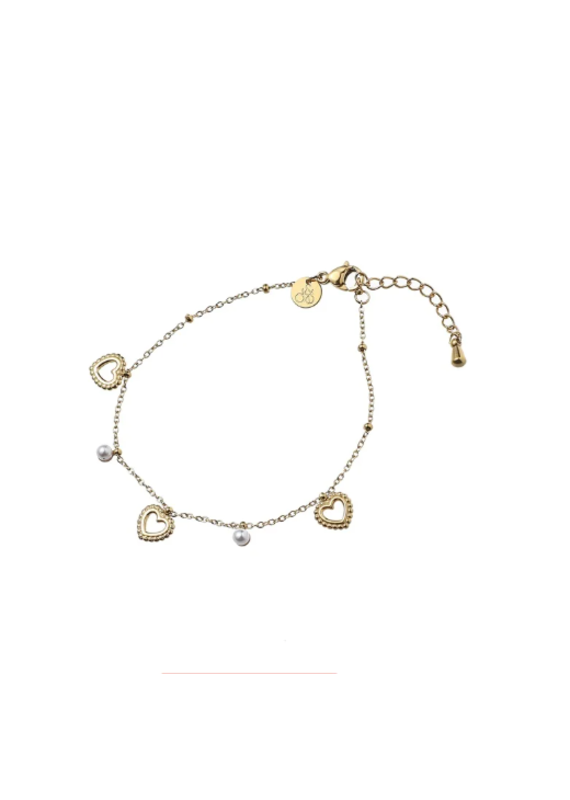 Go Dutch Label D&E | Pearls + hearts bracelet - goud