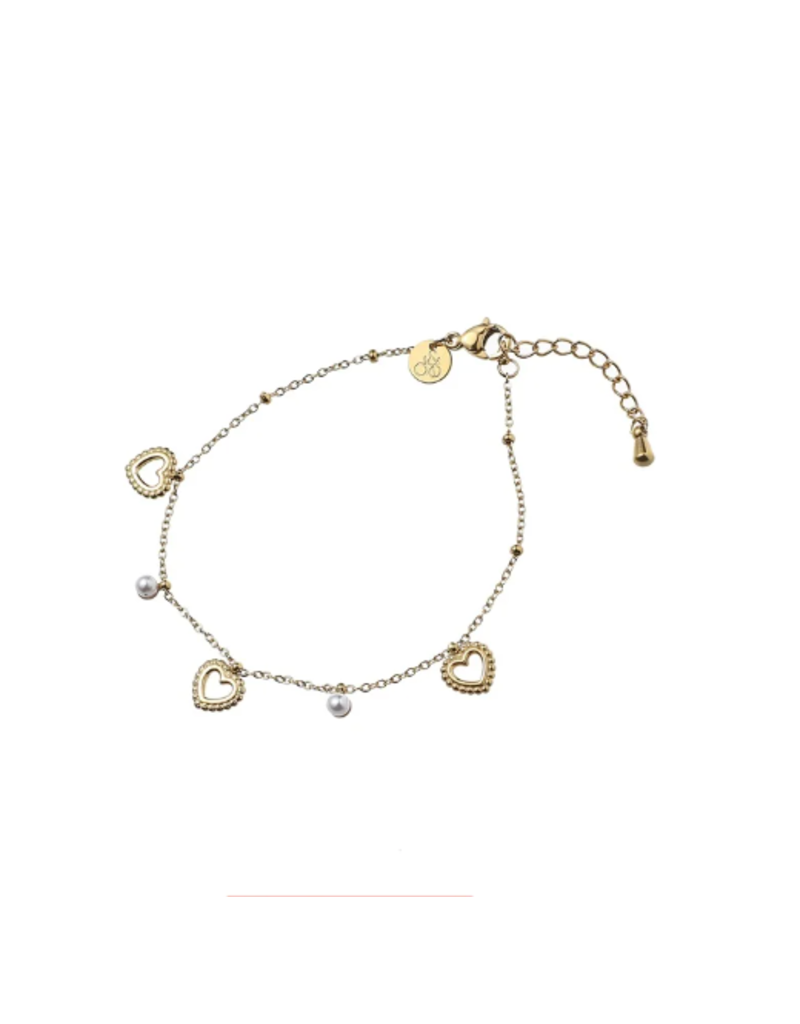 Go Dutch Label D&E | Pearls + hearts bracelet - goud
