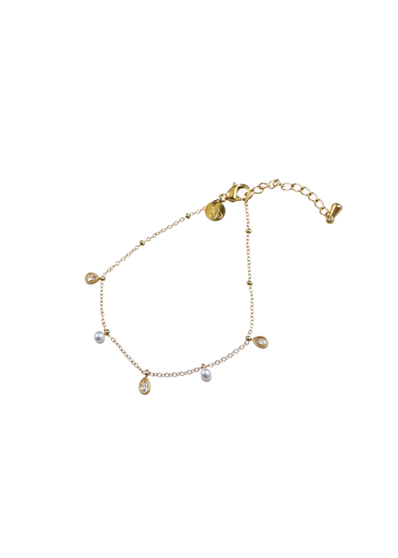 21Jewelz D&E | Pearls + drops bracelet - goud