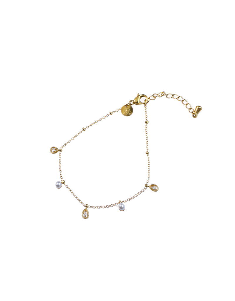 21Jewelz D&E | Pearls + drops bracelet - goud
