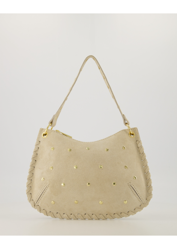 21Jewelz Tasje met stiksels en gouden studs - suede ecru