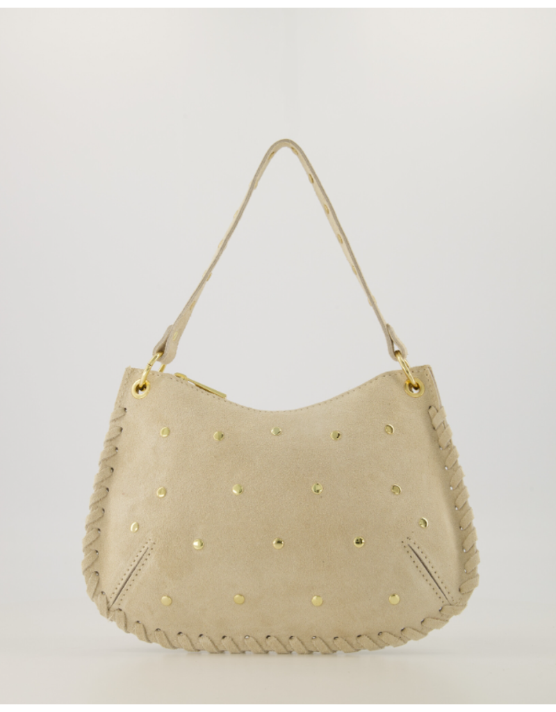 21Jewelz Tasje met stiksels en gouden studs - suede ecru