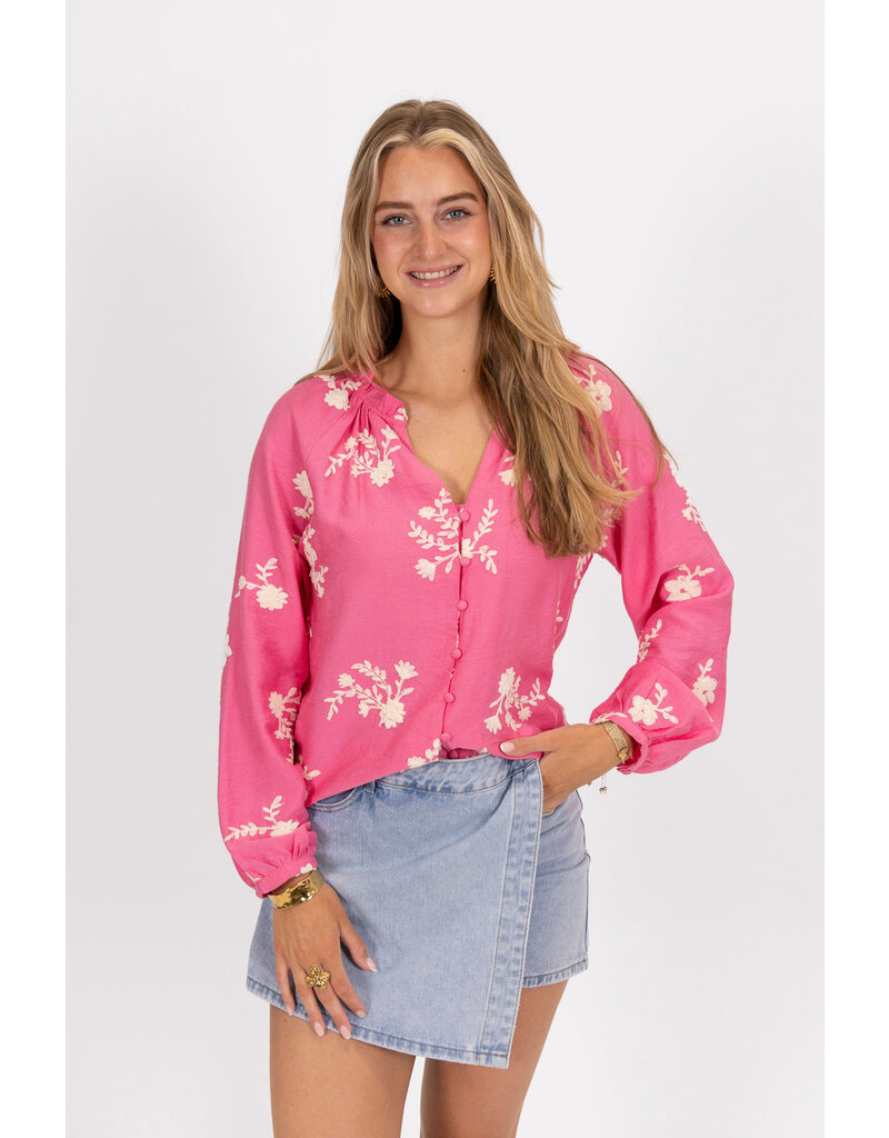 21Jewelz Roze blouse met witte borduursels