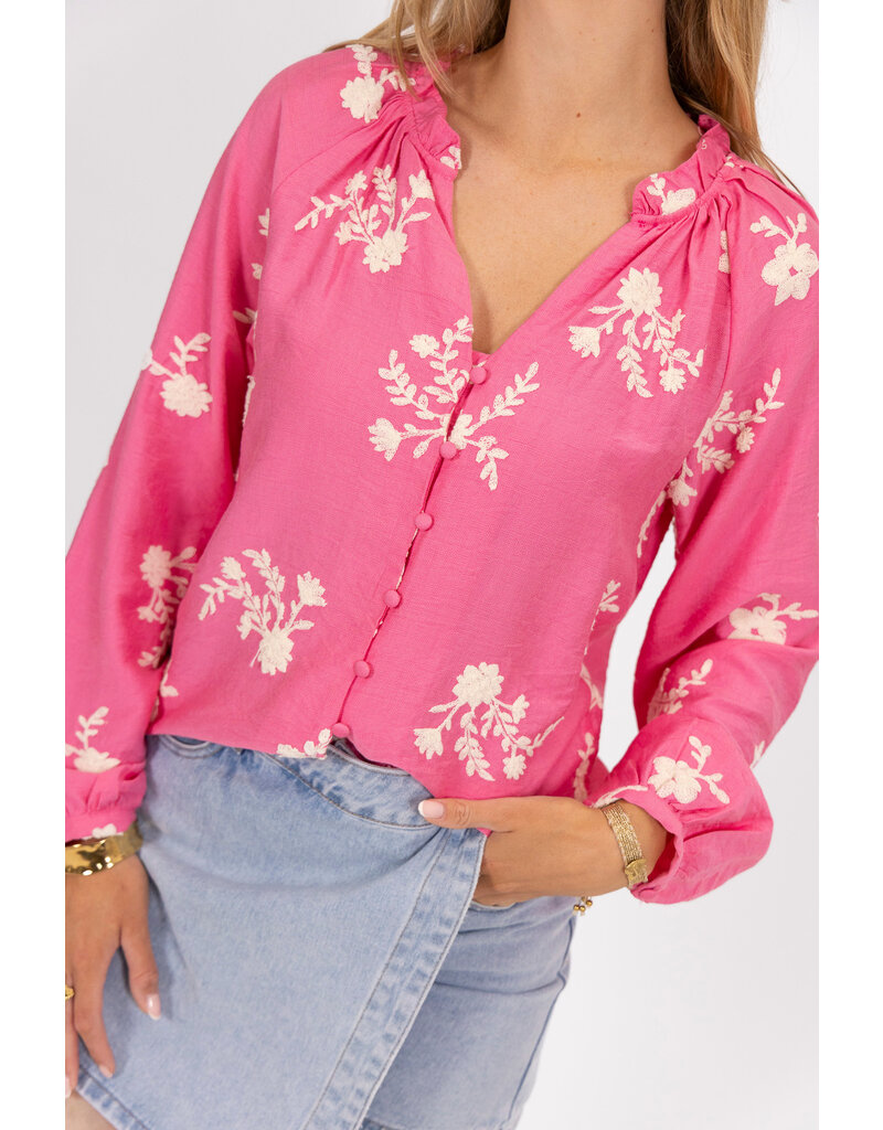 21Jewelz Roze blouse met witte borduursels