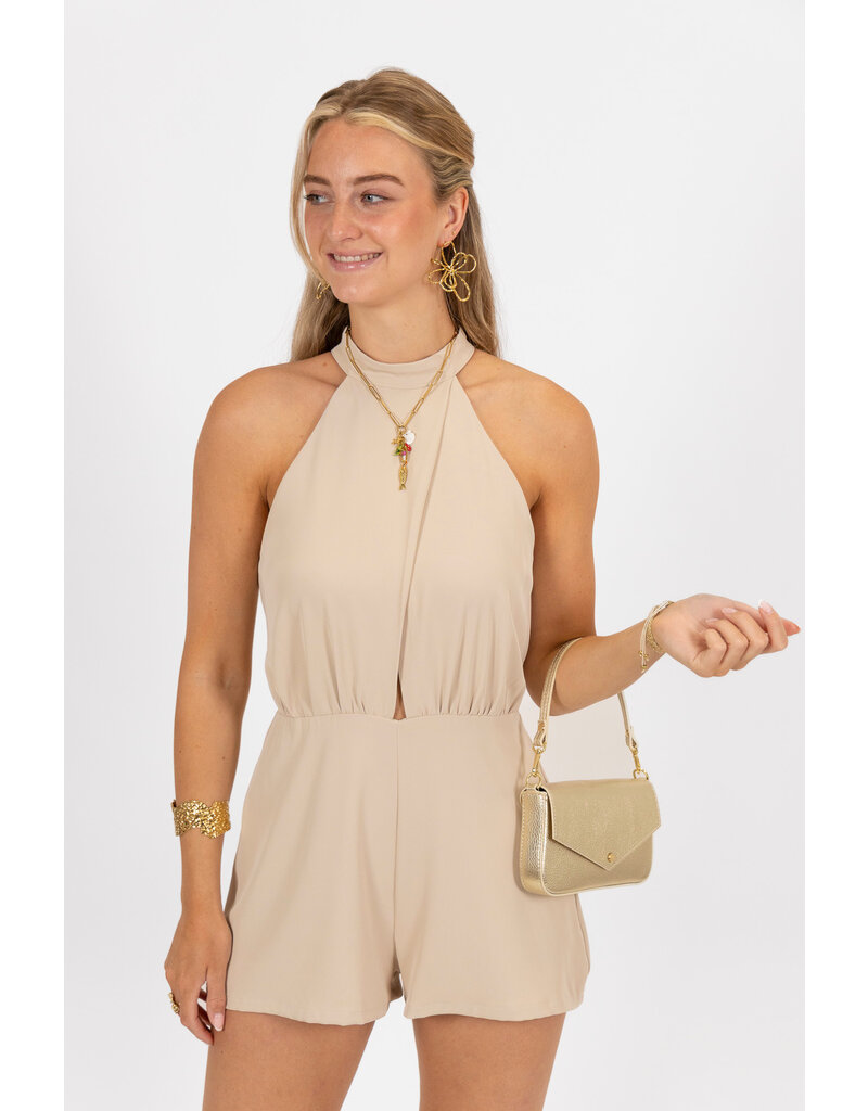 21Jewelz Halter playsuit met open rug - ecru