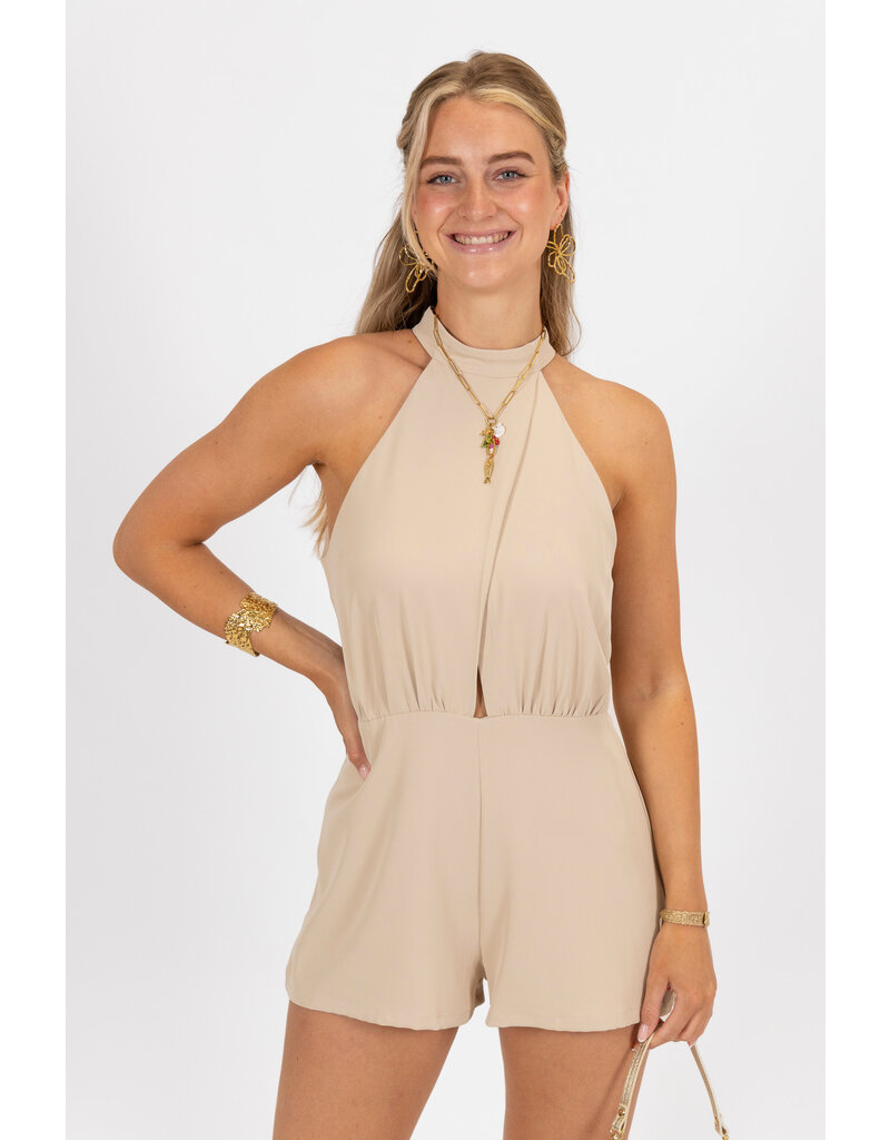 21Jewelz Halter playsuit met open rug - ecru