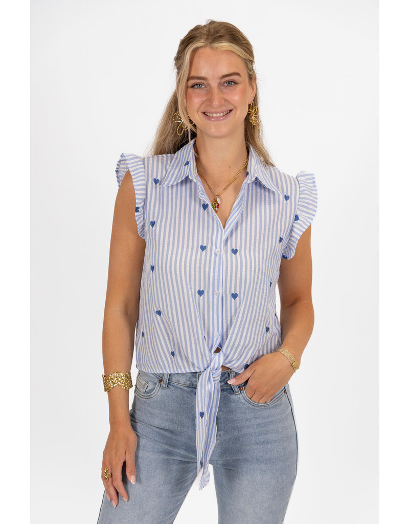 21Jewelz Gestreepte mouwloze top met hartjes - blauw