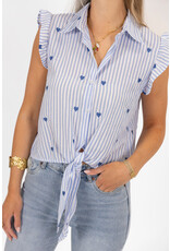 21Jewelz Gestreepte mouwloze top met hartjes - blauw