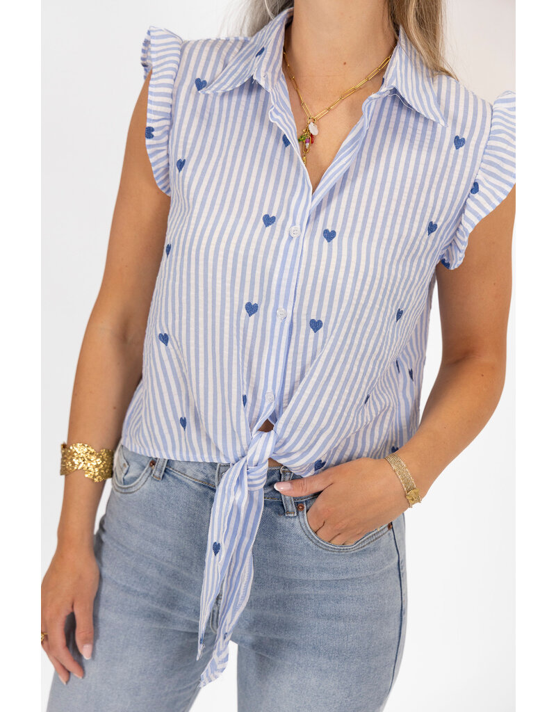 21Jewelz Gestreepte mouwloze top met hartjes - blauw