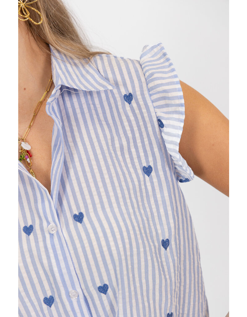 21Jewelz Gestreepte mouwloze top met hartjes - blauw