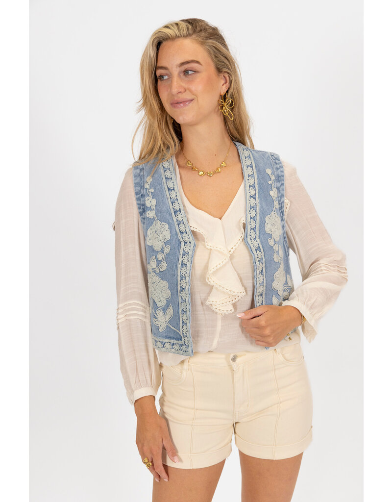 21Jewelz Denim giletje met bloemenstiksel